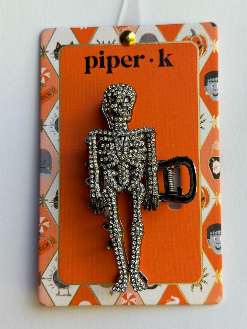 piper·k Crystal Skeleton Metal Hair Clip - Black with Clear Crystals Halloween